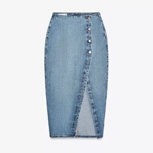 Zara Blue Asymmetric Button Pencil Skirt